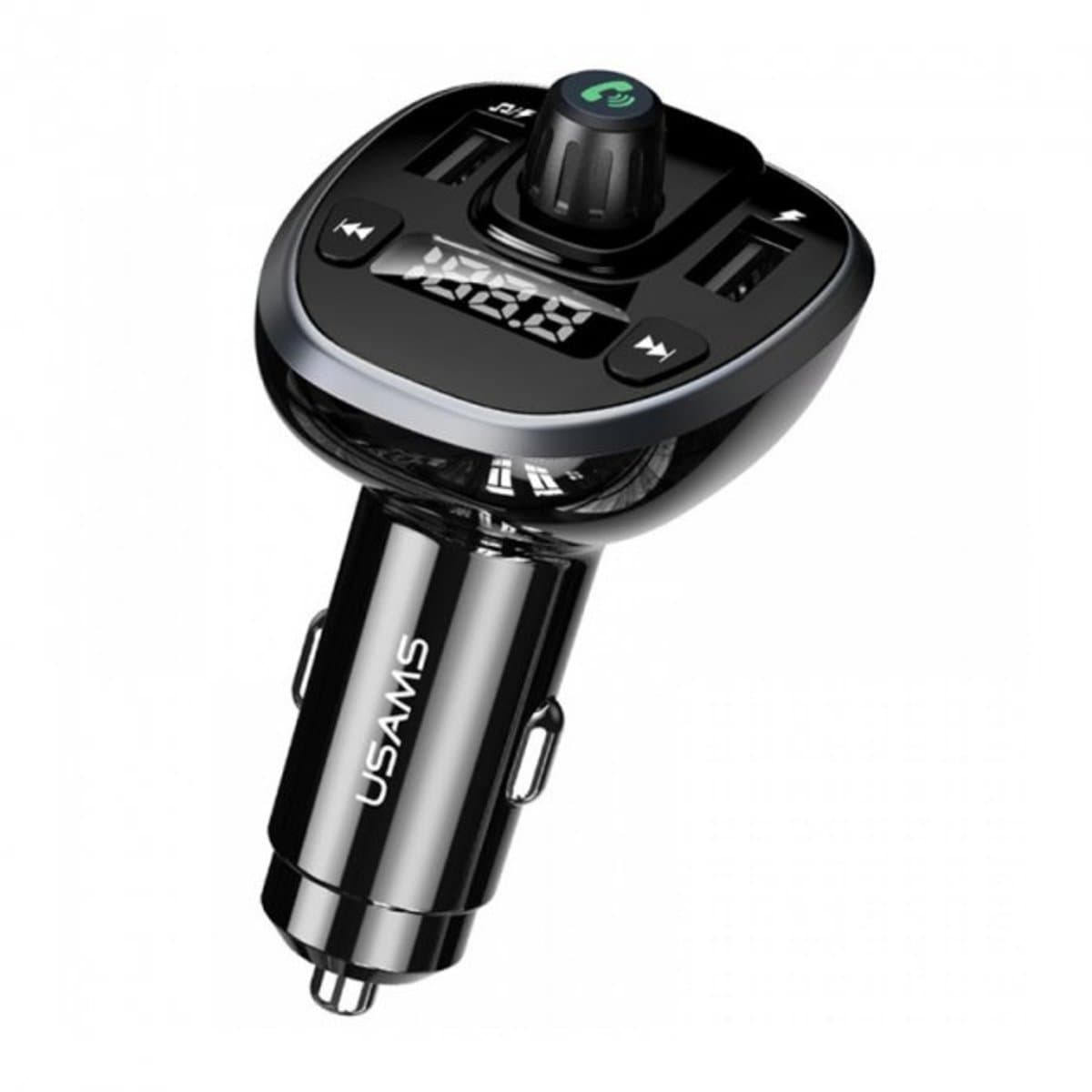 Автомобільний FM-трансмітер-ресивер Usams US-CC115 C21 Dual USB 3.4A Digital Display Wireless BT5.0 FM Car Charger Black (CC115GC01)