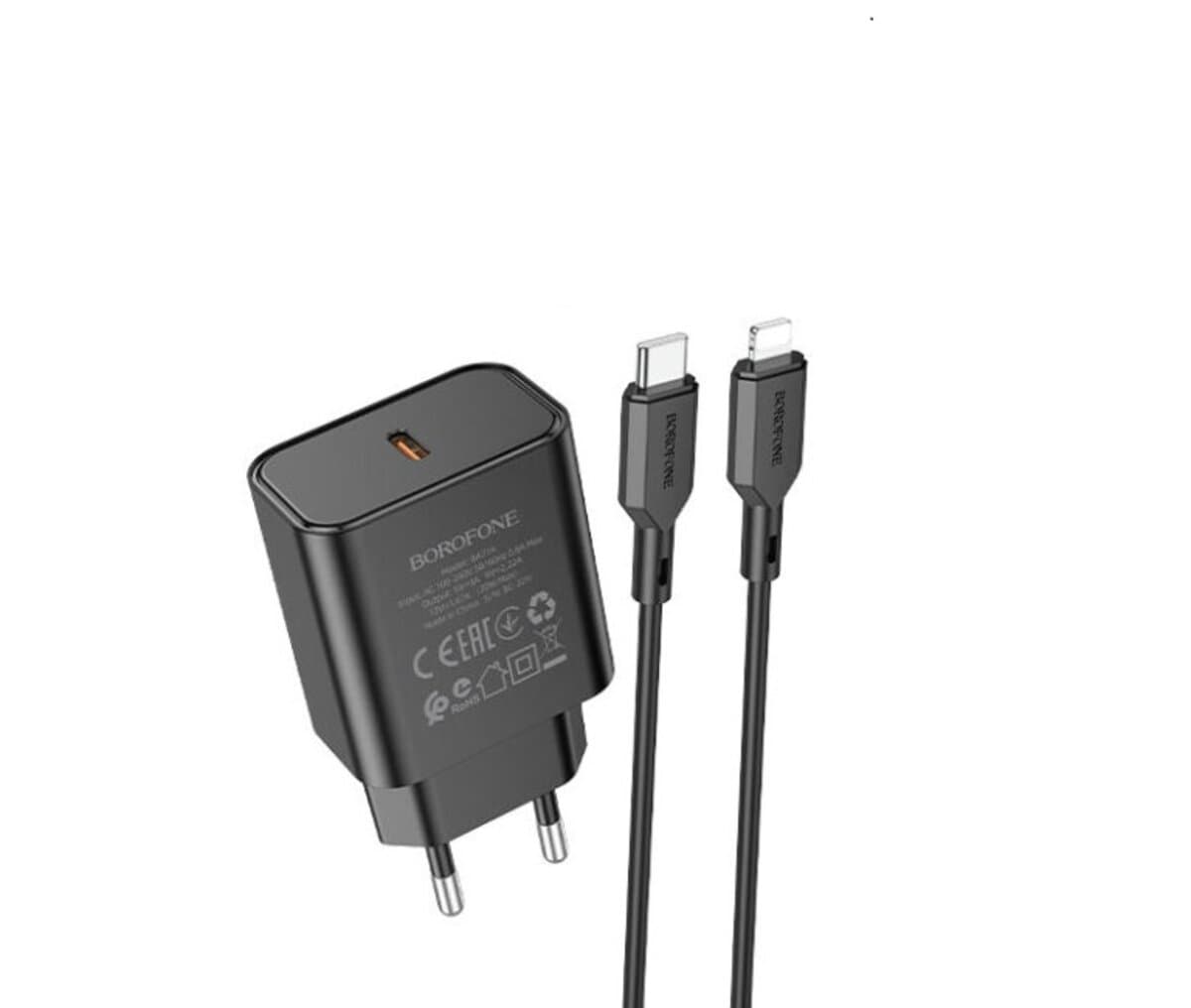 Зарядний пристрій BOROFONE BA71A Power single Port PD20W charger set Type-C to Lightning cable Black (BA71ACLB)