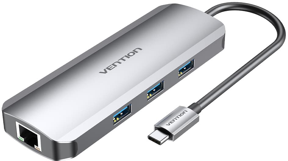 Док-станція хаб Vention TOLHB USB 3.1 Type-C - HDMI USB 3.0x3 RJ45 SD TF TRRS 3.5mm PD 100W Hub 9в1 Grey