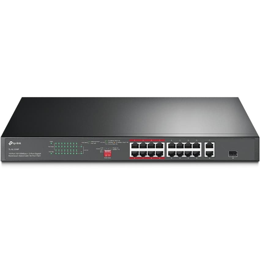 Комутатор TP-Link TL-SL1218P 16xFE 16 портовий xPoE 2xSFP 150Вт Некерований Метал Black