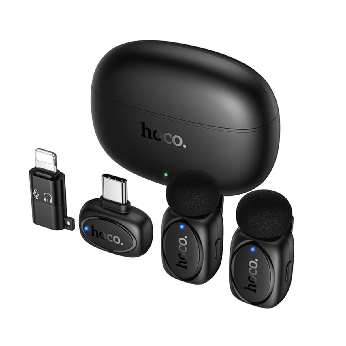 Комплект бездротових петличних мікрофонів HOCO L19 Graceful wireless microphone Lightning/Type-C 300mAh Black