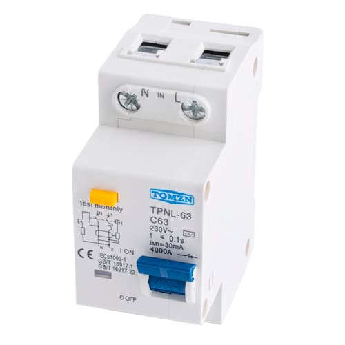 Диференційний автомат дифавтомат TOMZN TPNL-63-C63 63А 30мА АС White (772702)