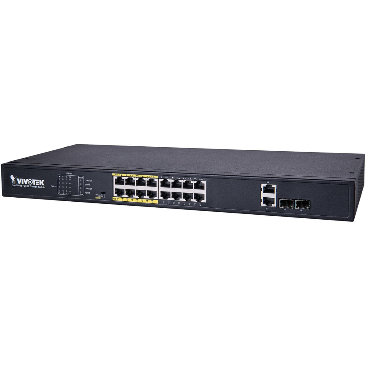 Комутатор VIVOTEK AW-FGT-180D-250 Unmanaged 16xFE PoE + 2xGE Combo Switch Black (AW-FGT-180D-250)
