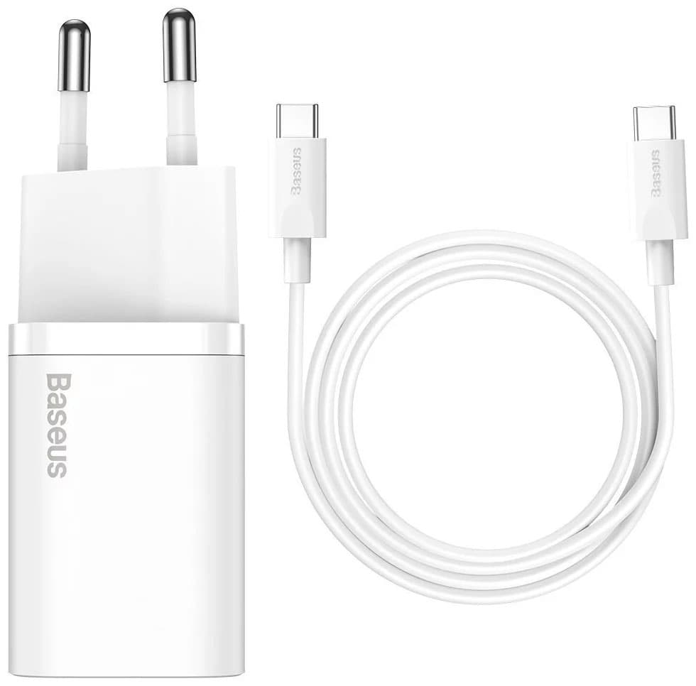 Зарядний пристрій адаптер Baseus Super Si TZCCSUP-L02 Quick Charger 1xUSB-C 25W кабель Type-C 1м White
