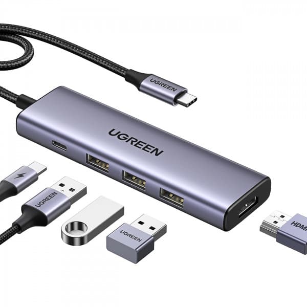 USB-хаб Ugreen CM511 USB3.1 Type-C to HDMI 60Hz 3xUSB 3.0 Type-C PD 100W 5-in-1 Grey (15597)