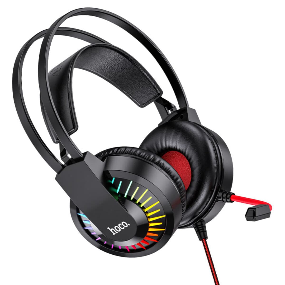 Дротові ігрові навушники з мікрофоном HOCO W105 Joyful gaming headphones LED 3.5мм USB Black-Red