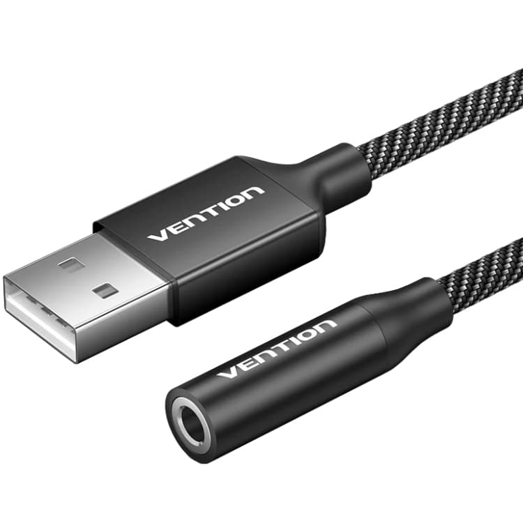 Аудио переходник Vention USB to AUX jack TRRS Ear 0.25m 96 кГц/24бит 2-в-1 DSP шумоподавление Black (CVEBC)