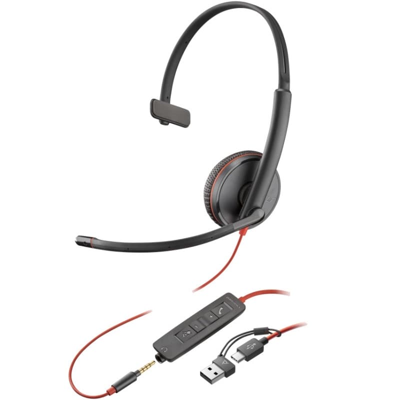 Проводная гарнитура Poly BlackWire C3215 USB-C/A + 3.5mm HS Mono Black (8X227AA)