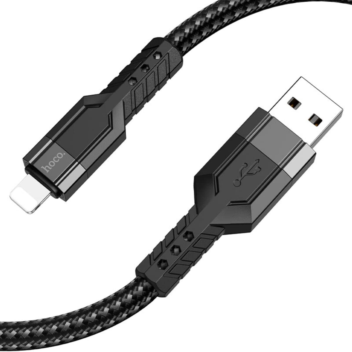 Кабель HOCO U110 USB to Lightning 2.4A 1.2m nylon aluminum connectors Black