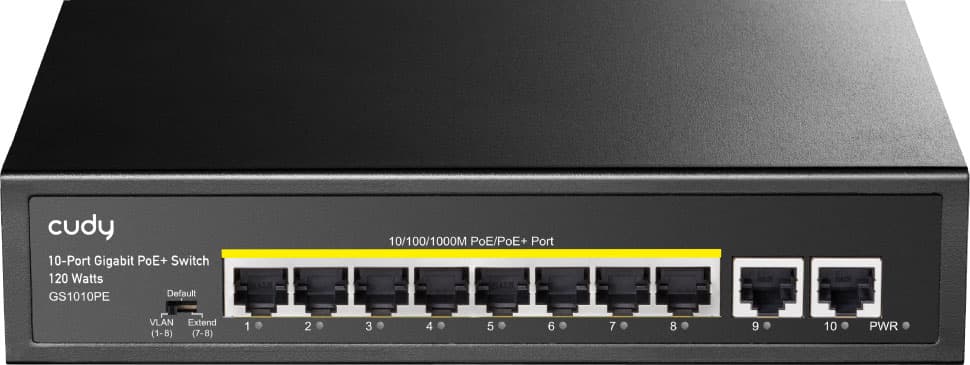 Комутатор Cudy GS1010PE 8-портовий гігабітний PoE+ комутатор з 2 гігабітними портами 120 Вт чорний (GS1010PE_EU)