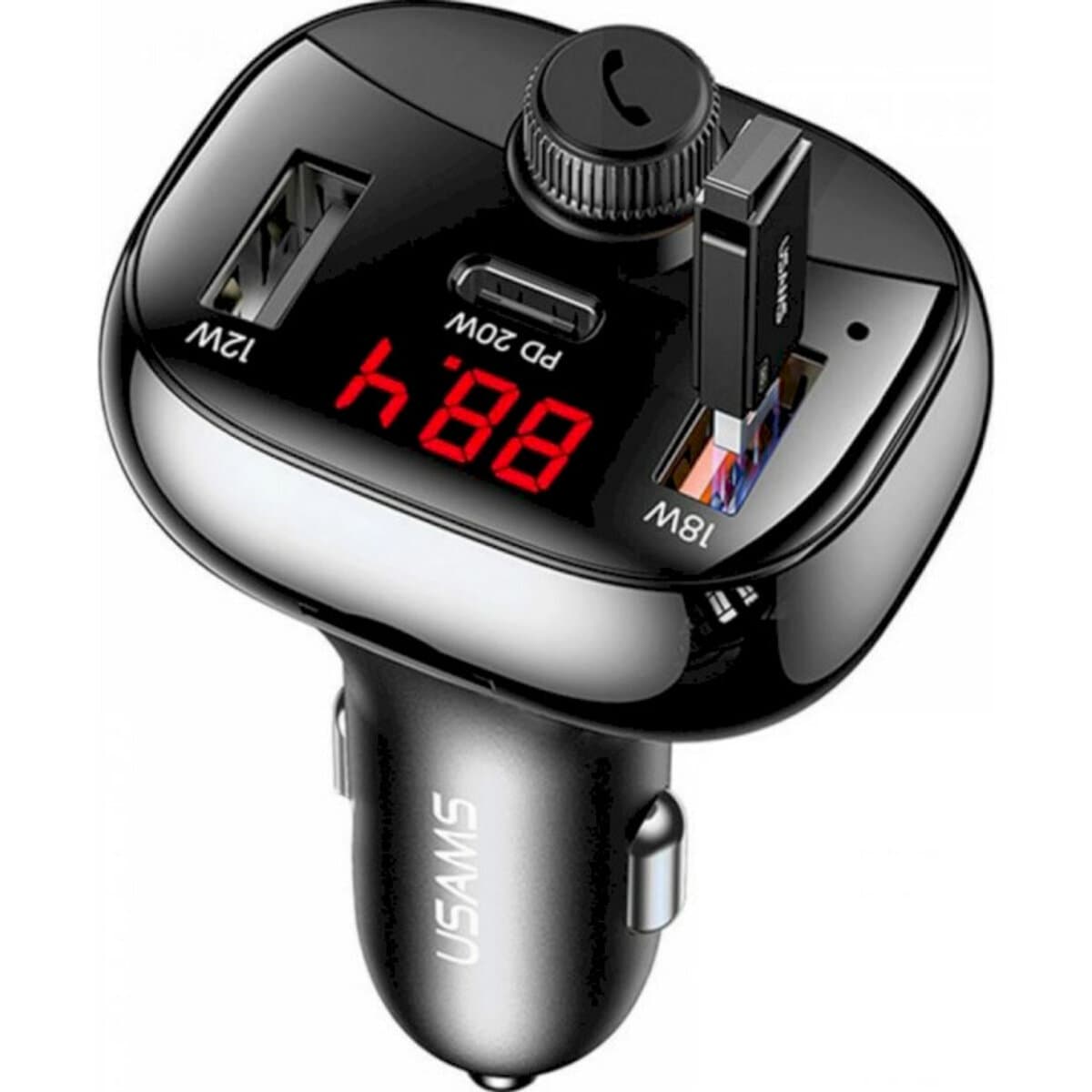 Автомобільний FM-трансмітер ресивер Usams US-CC143 C25 50W 2xUSB+Type-C 3 Ports Digital Display Wireless FM Car Charger Black (CC143TC01)