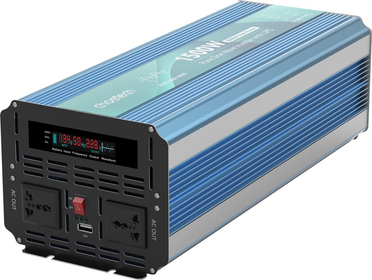 Перетворювач напруги інвертор з зарядкою Choetech функція ДБЖ 12-220V 1500Вт Чиста синусоїда (INV-C1500WUPS-EU)