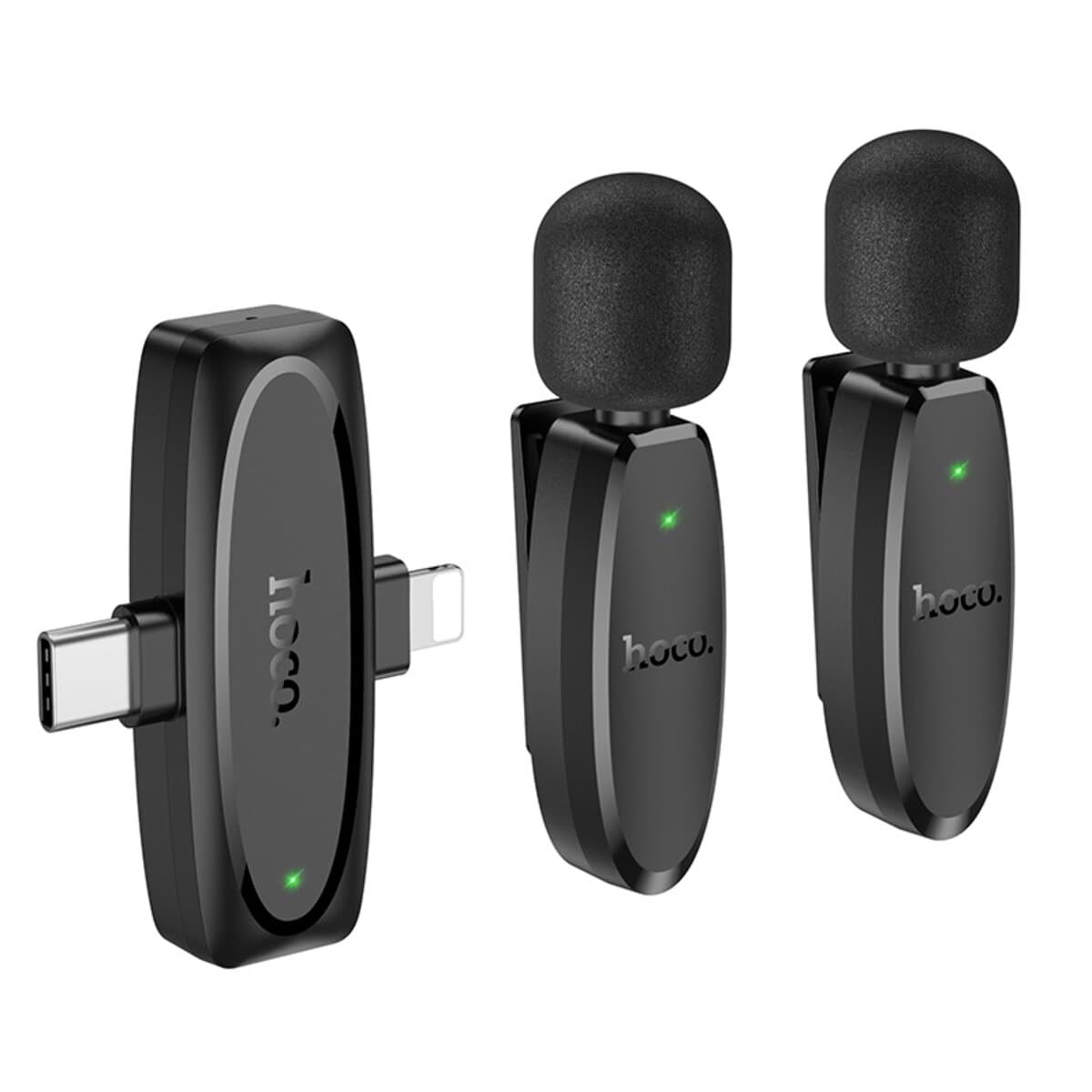 Комплект бездротових петличних мікрофонів HOCO L15 Dual-mic clip-on бездротовий цифровий мікрофон Lightning/Type-C 70 mAh Black