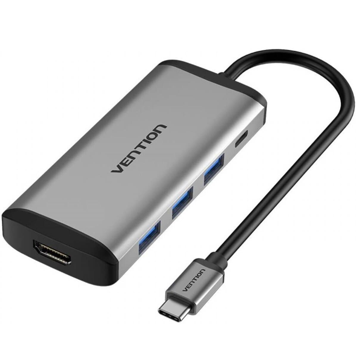 USB-хаб Vention Type-C для HDMI USB3.0*3 PD 100W Converter 0.15м Metal Type Gray (CNBHB)