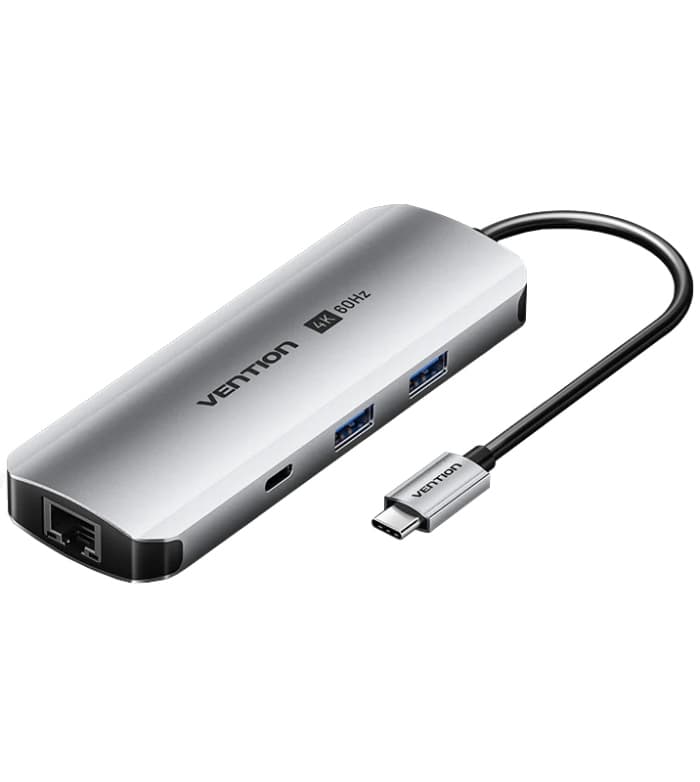 USB-хаб Vention USB3.1 Type-C to HDMI 4K60Hz USB 3.0x2 RJ45 SD TF 3.5mm PD 100W Hub 9-in-1 Grey (TQMHB)