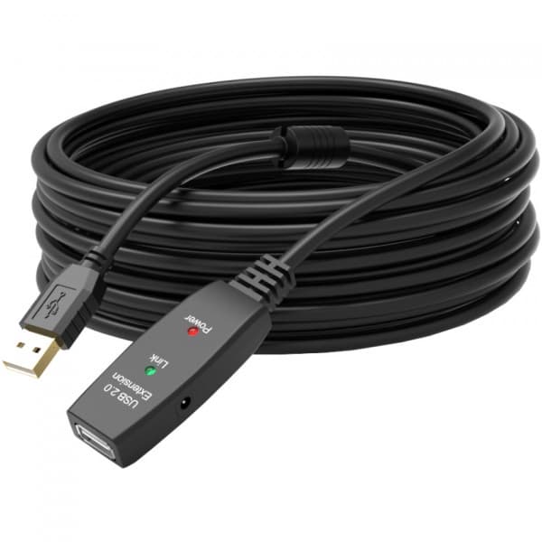 Кабель подовжувач активний з додатковим живленням USB 2.0 AM to AF 40м Black (B01104)