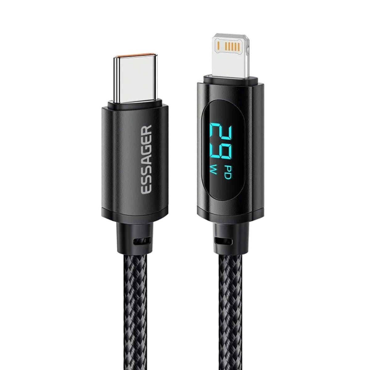 Кабель Essager Enjoy LED Digital Display USB Type-C to Lightning 29W 1м 2А Black (EXCTL-XY01-P)