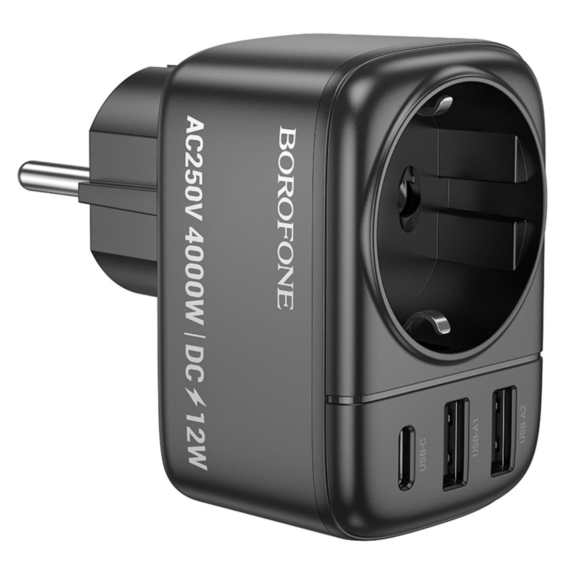 Сетевой фильтр BOROFONE BAC14 Wide 1 розетка wall outlet 1xType-C 2xUEB Black