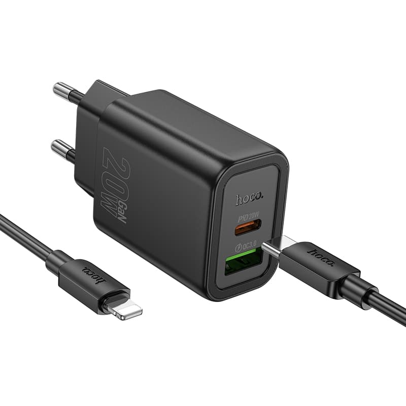 Зарядное устройство с кабелем HOCO N61 Gentle PD20W+QC3.0 charger set Type-C to Lightning Black