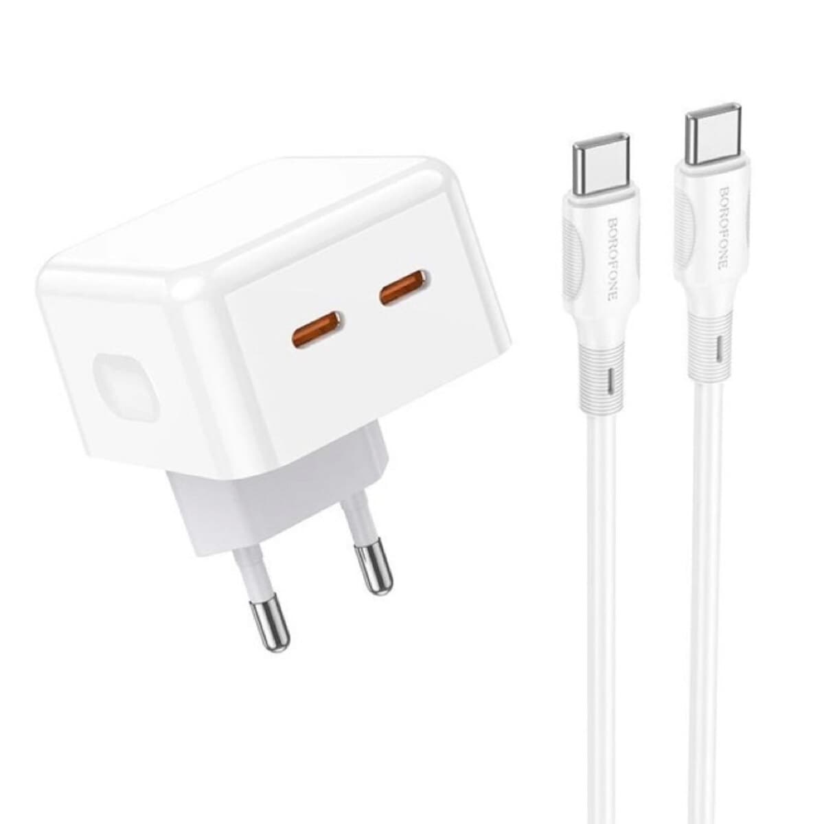 Мережевий зарядний пристрій BOROFONE BA76A Source dual port PD35W(2C) charger set(Type-C to Type-C) 35W QC3.0 3.0A White (BA76ACCW)
