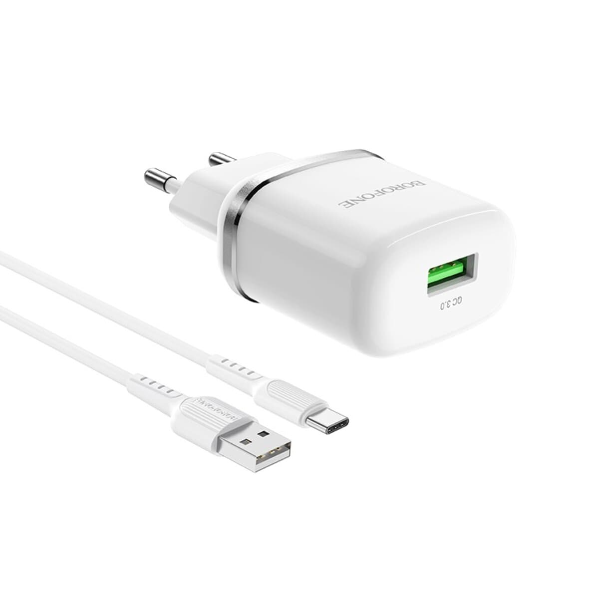 Зарядний пристрій BOROFONE BA36A High speed single port QC3.0 charger set 18W USB to Type-C cable White (BA36ACW)