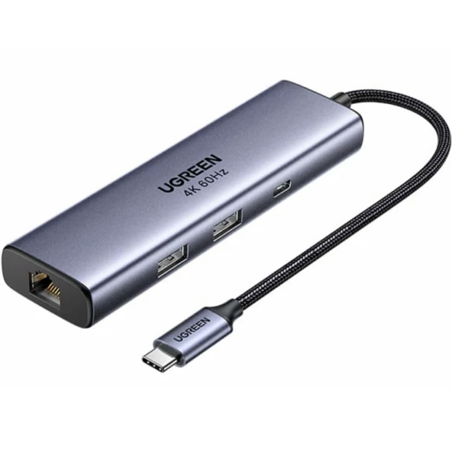 USB-хаб Ugreen CM512 USB3.0 Type-C to DP4K60Hz/RJ45/USBx2 3.0/ 1xType-C 3.0/ PD 100W Grey (75642)