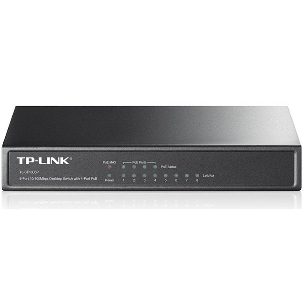 Комутатор TP-Link TL-SF1008P 8-port 10/100M PoE Switch 8 портовий 10/100M RJ45 ports including 4 PoE ports Метал Black