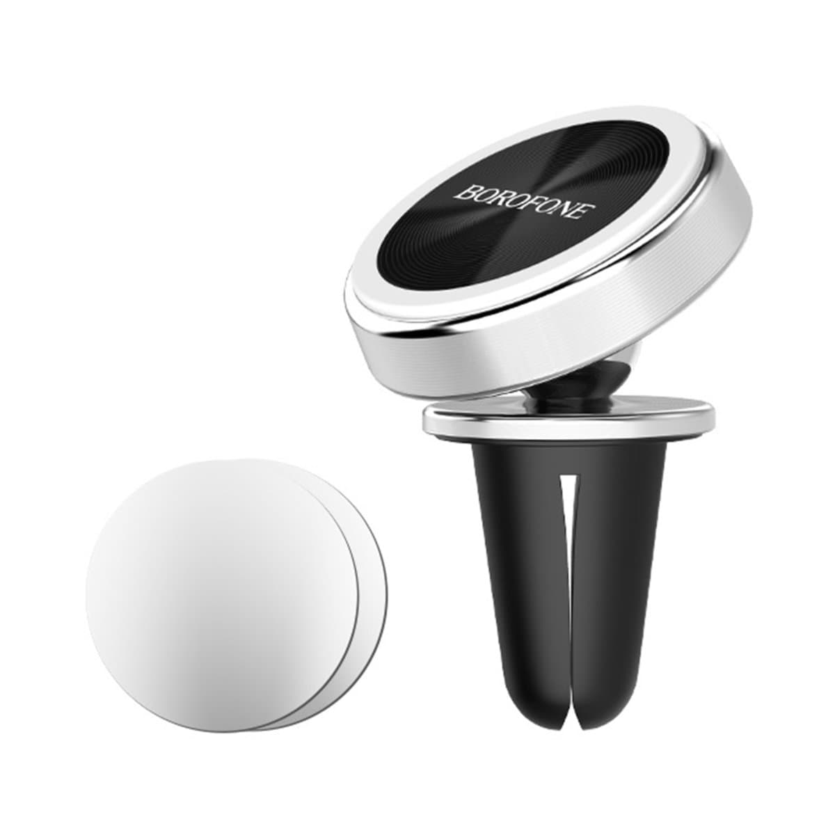 Тримач для телефону автотримач BOROFONE BH6 Platinum metal magnetic in-car holder for air outlet Silver (BH6S)