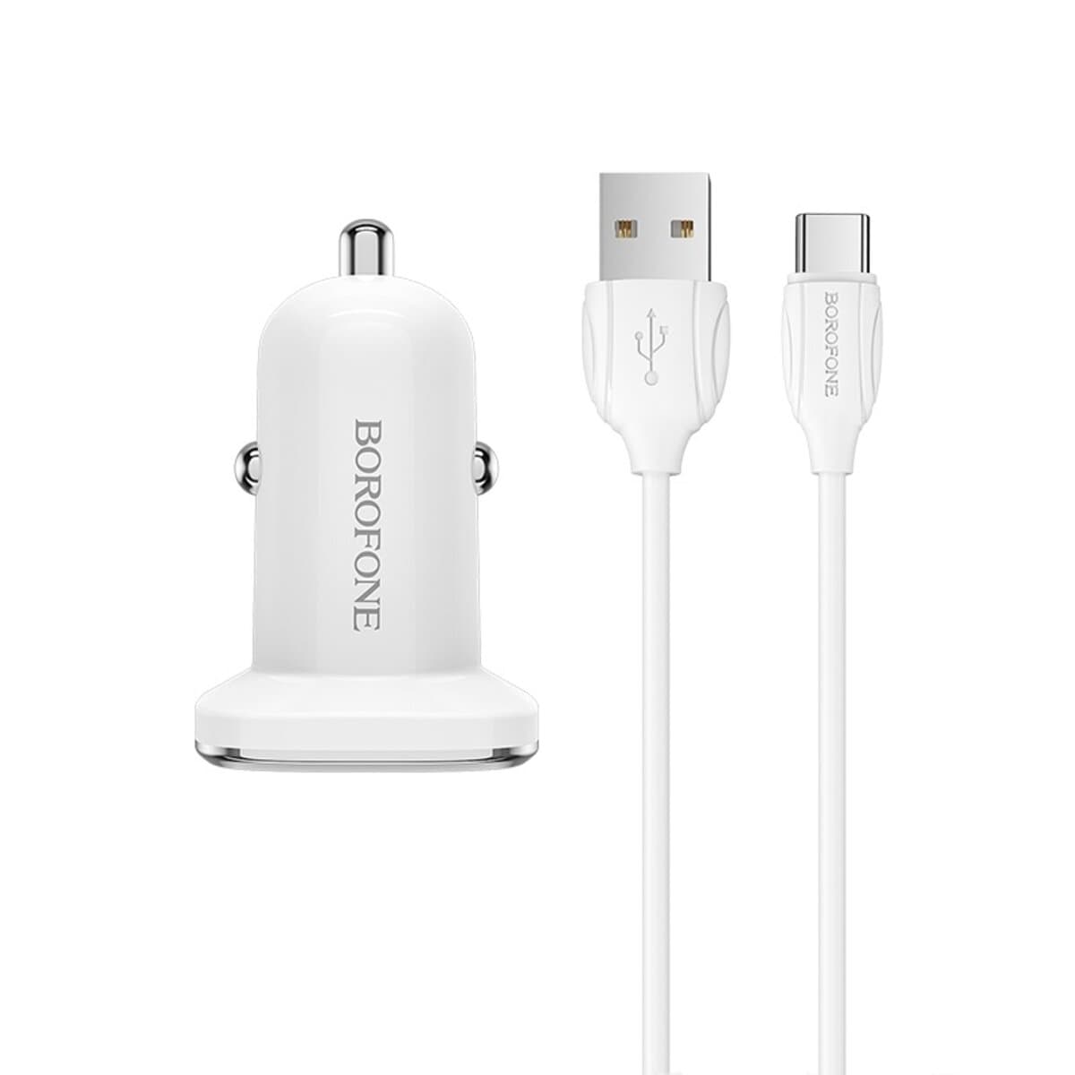Автомобільний зарядний пристрій BOROFONE BZ12 2xUSB charger set with USB to Type-C cable White (BZ12C)
