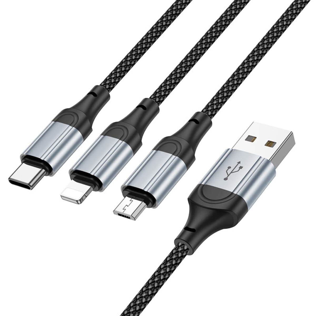 Кабель HOCO X102 Fresh 3-in-1 charging data cable USB to Lightning+Type-C+Micro-USB 1m Black