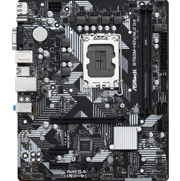 Материнська плата ASRock B760M-HDV/M.2 D4 1700/B760 2*DDR4 1xPCIex16 4xSATAIII 3xM.2 GLan 7.1ch mATX (B760M-HDV/M.2 D4)