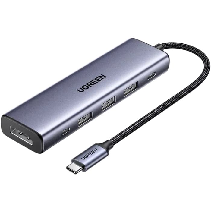 USB-хаб Ugreen CM511 USB3.0 Type-C to DP4K60Hz/3xUSB/2xType-C/100W 5-in-1 Grey (75642)