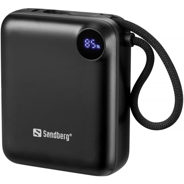 Powerbank павербанк УМБ Sandberg 10000mAh 20W PD QC3.0 USB-C In/Out with built-in 2xUSB-C cables Black (421-26)