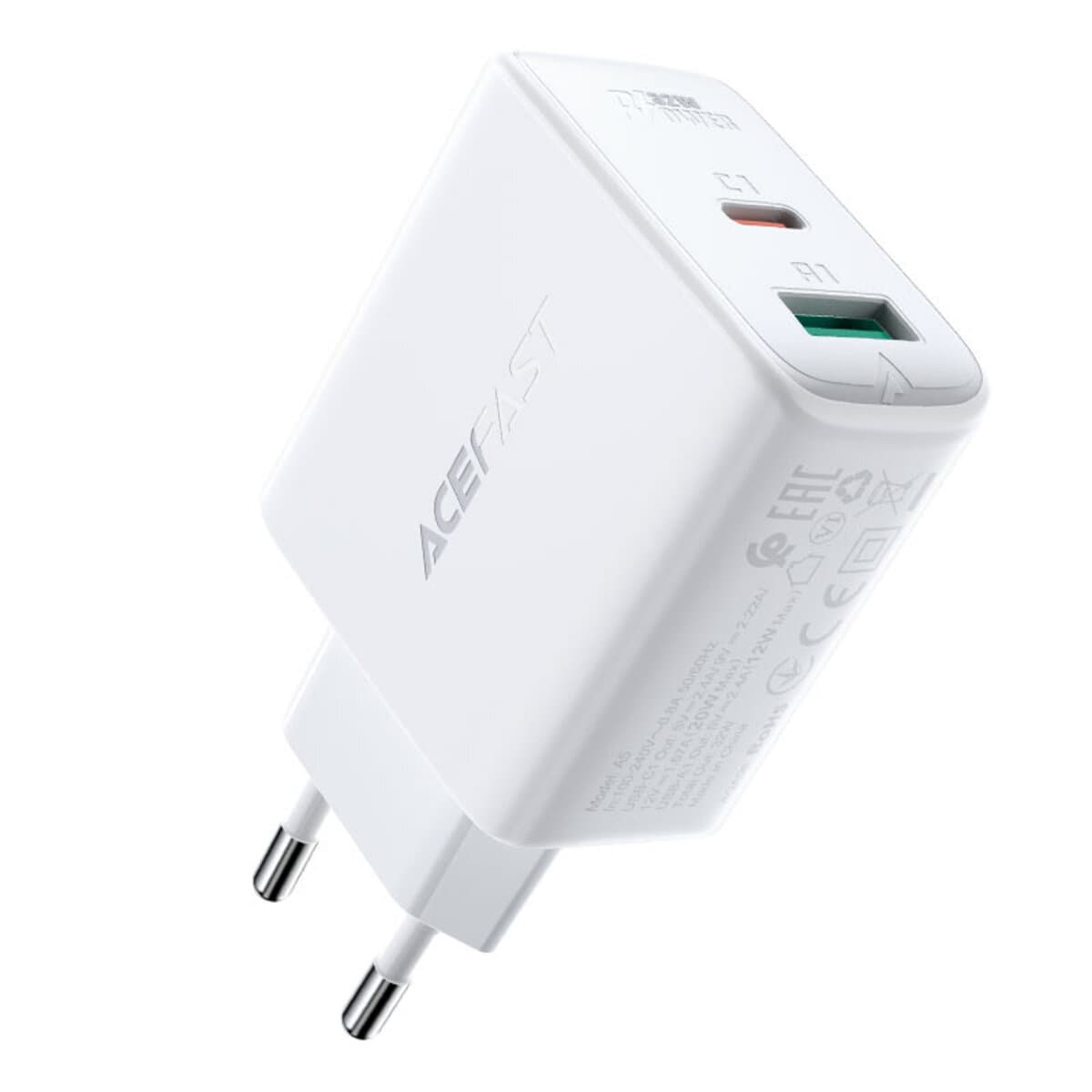 Зарядний пристрій ACEFAST A5 PD32W USB-C+USB-A dual port charger QC White (AFA5W)