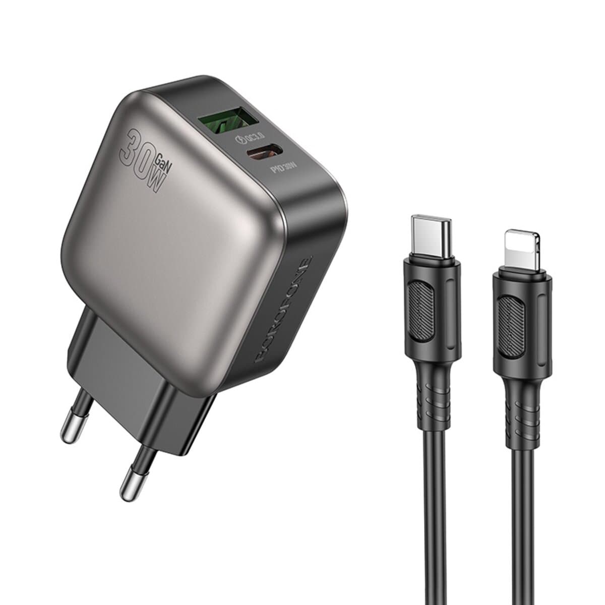 Зарядний пристрій BOROFONE BAS55A Absolute PD30W+QC3.0 charger set Type-C to Lightning cable EU Black