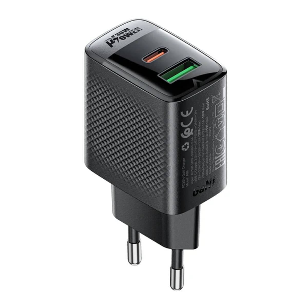 Зарядное устройство ACEFAST A98 PD 30W GaN Type-C+USB-A charger 3A Black