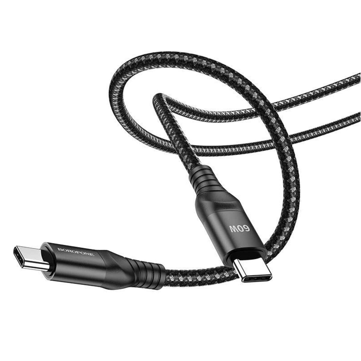 Кабель BOROFONE BX56 Type-C to Type-C 3A 60W 1.5м nylon aluminum TPE connectors Black (BX56CCB)