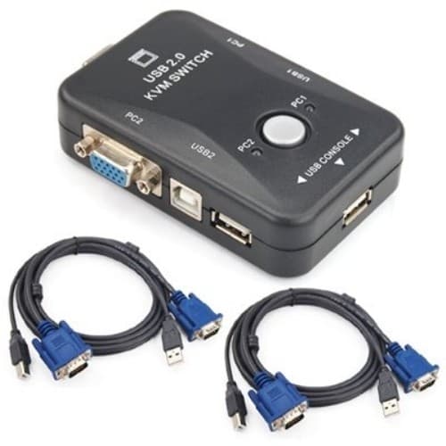 KVM свіч перемикач 2-портовий VGA USB + 2 кабелі Black (510222)