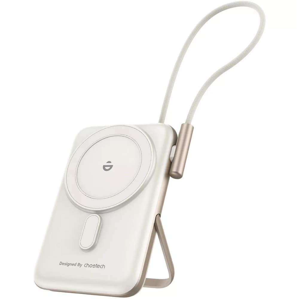 Powerbank павербанк УМБ подставка для телефона Choetech Magnetic Wireless 10000mAh 20W PD Type-C In/Out Qi-15W buid-in cabel White (B735-CCWH)