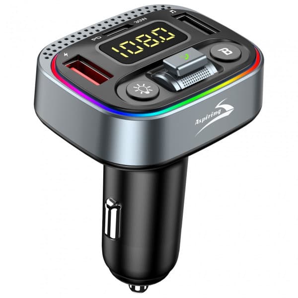 Автомобільний FM-трансміттер ресівер Aspiring Wave 8 PD 48W LED Bluetooth DSP QC3.0 USB-C Вольметр Silver-Black (WA.6002)