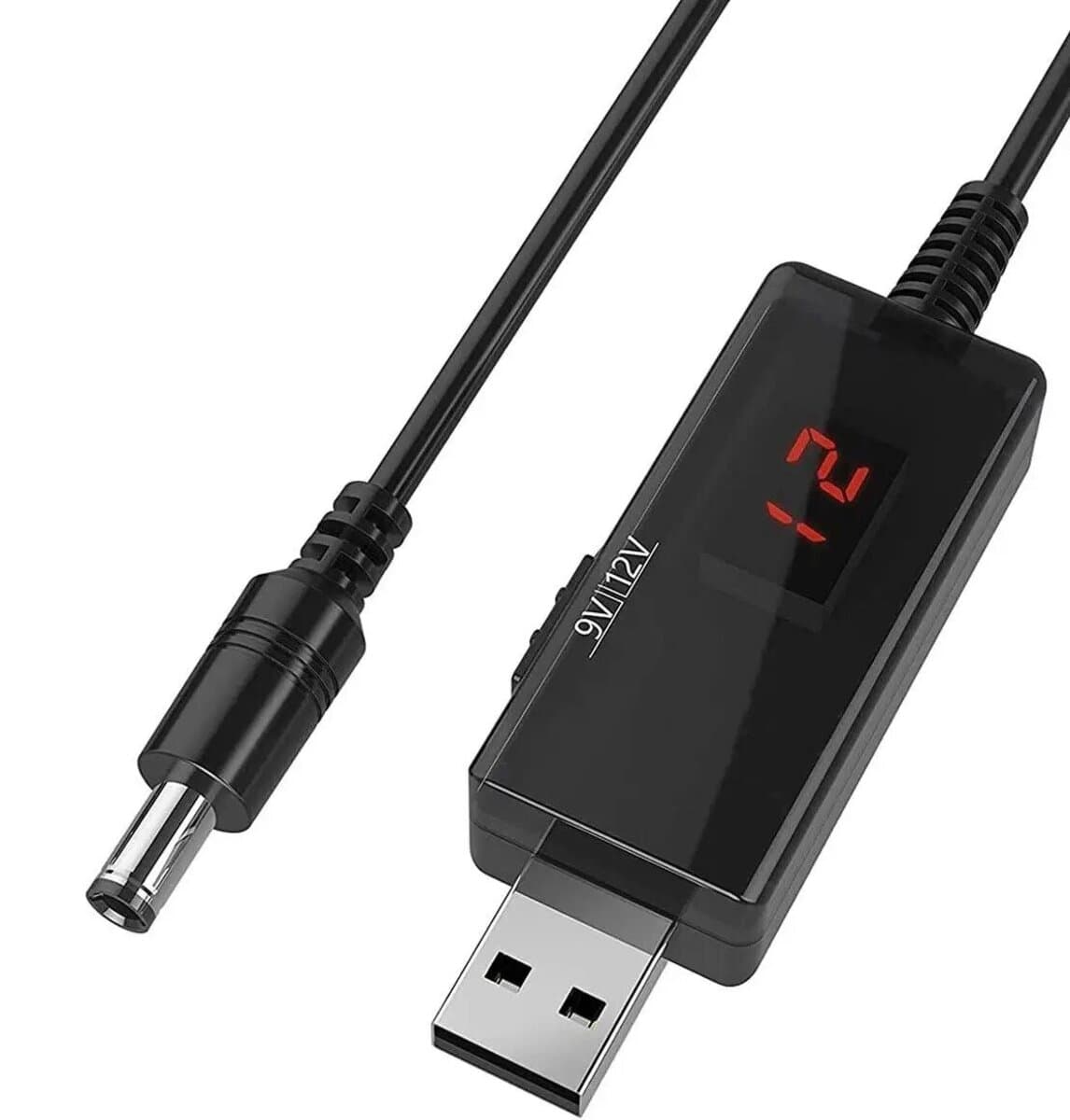 Кабель перетворювач для живлення роутера USB to DC 5V to 9V/12V 1m Black (USBDC59512)
