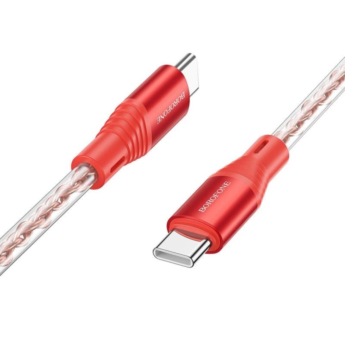 Кабель BOROFONE BX96 Ice crystal Type-C to Type-C 60W silicone charging data cable Red (BX96CCR)