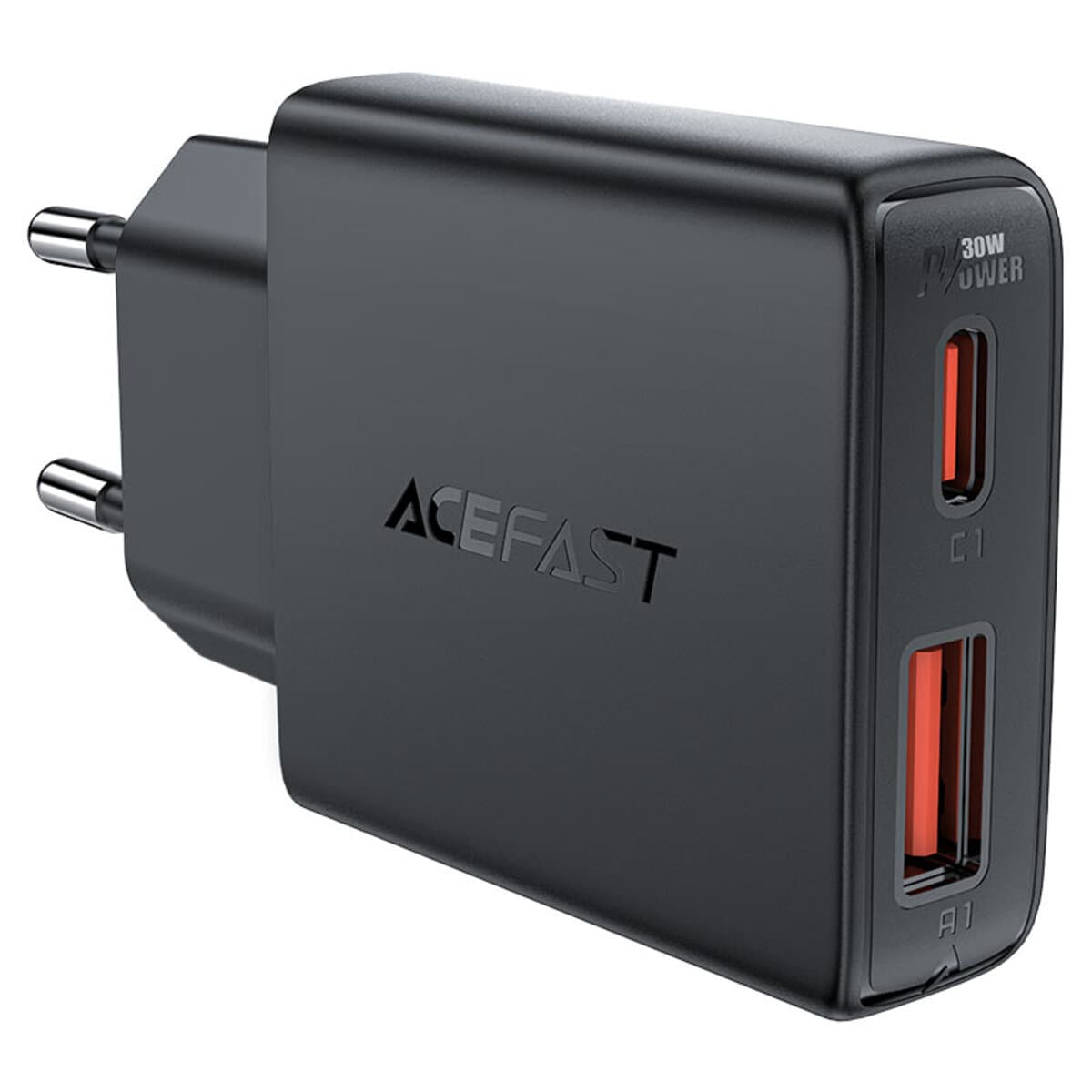 Зарядний пристрій ACEFAST A69 PD30W GaN 1xUSB 1xType-C ultra-thin charger 5V 3A Black