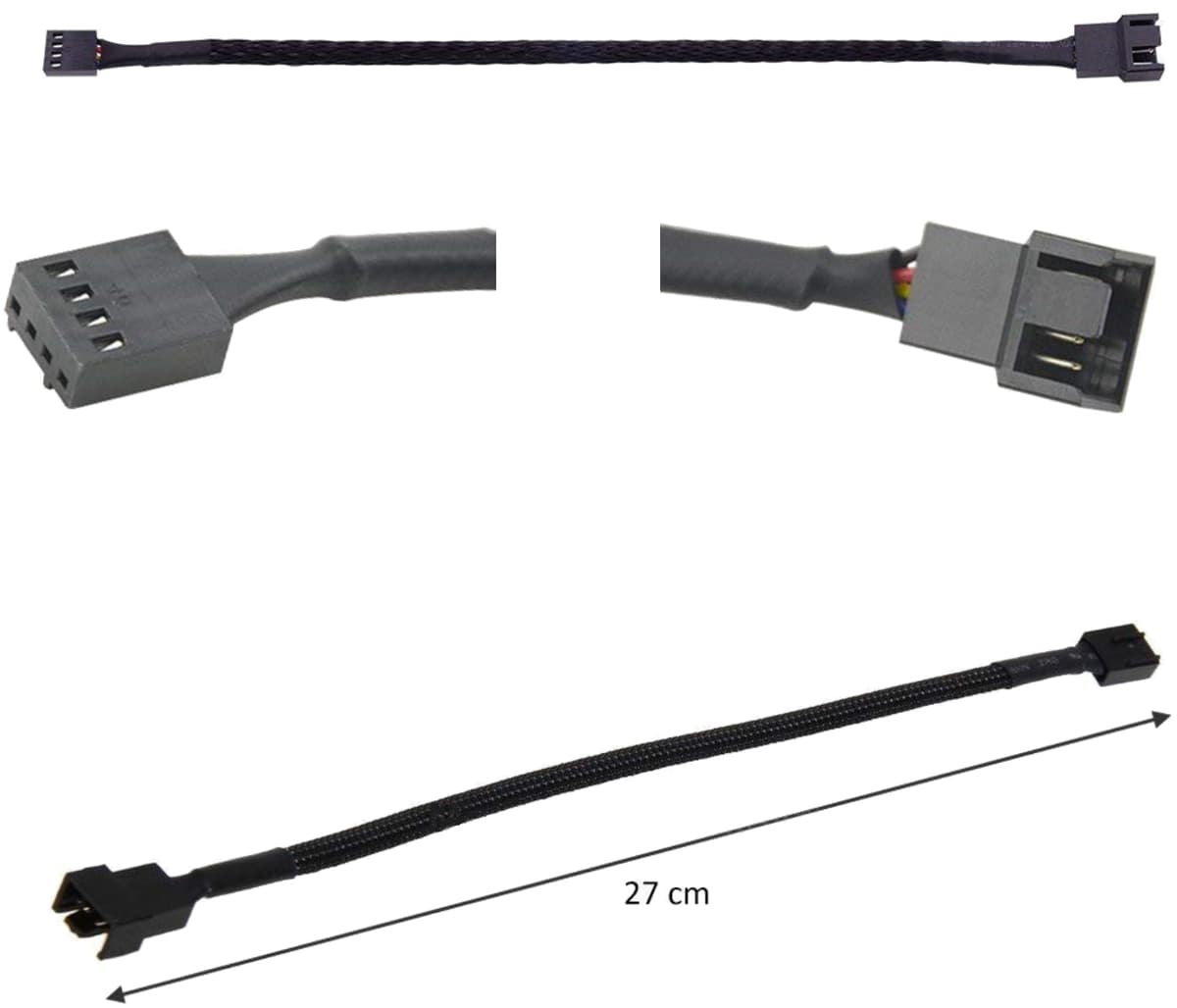 Кабель-подовжувач для кулера 4pin MF 27см обплетення Black (S0470)