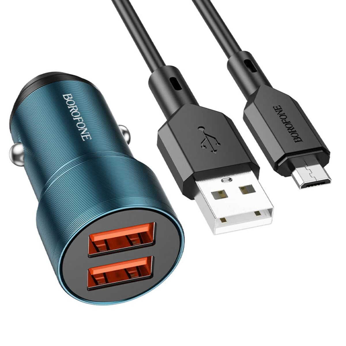 Автомобільний зарядний пристрій BOROFONE BZ19 Wisdom dual port car charger set USB для Micro-USB cable 2.4A Sapphire Blue (BZ19MSU)