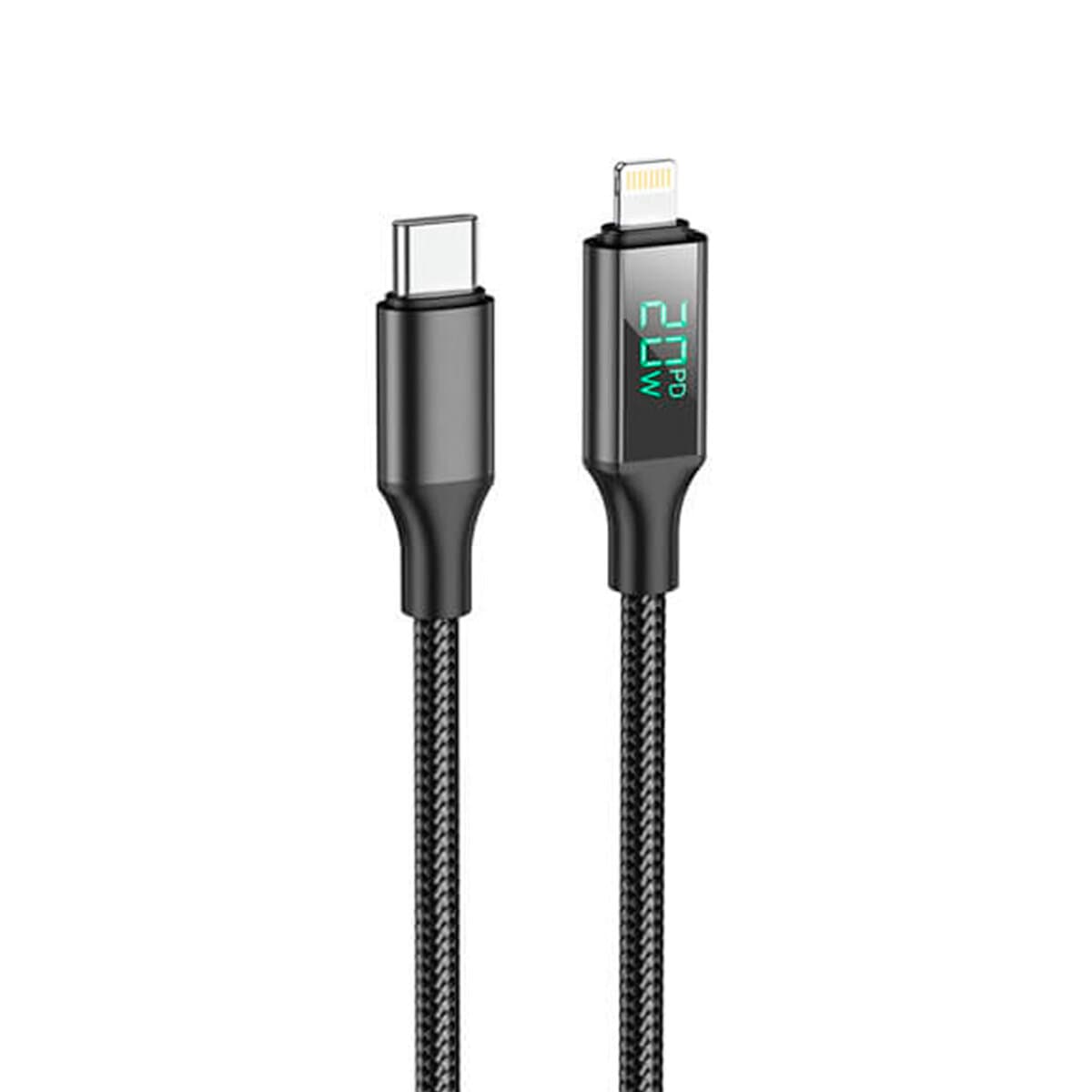 Кабель BOROFONE BU32 Type-C to Lightning 3A 20W 1.2m nylon aluminum connectors digital display Black (BU32PDLB)