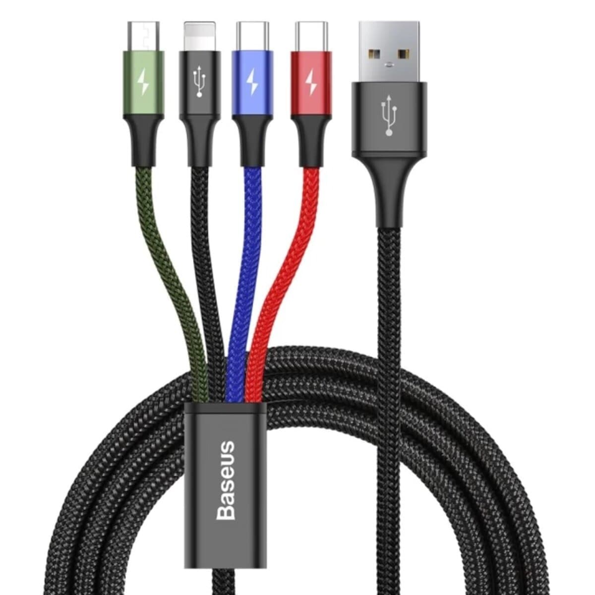 Кабель Baseus Fast 4-in-1 Cable USB to Lightning + 2xType-C2 + MicroUSB 3.5A 1.2m Black (CA1T4-B01)