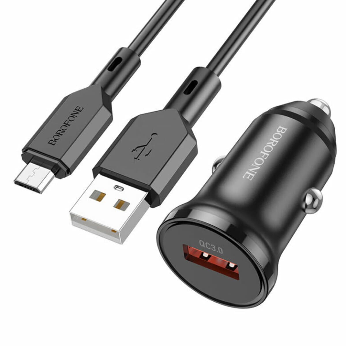 Автомобільний зарядний пристрій BOROFONE BZ18 single port QC3.0 car charger set USB to Micro-USB cable 18W Black (BZ18MB)