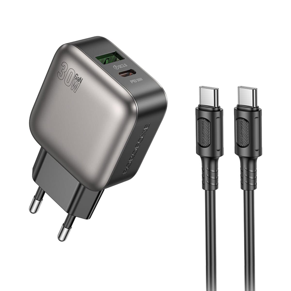 Зарядний пристрій BOROFONE BAS55A Absolute PD30W+QC3.0 charger set Type-C to Type-C cable EU Black