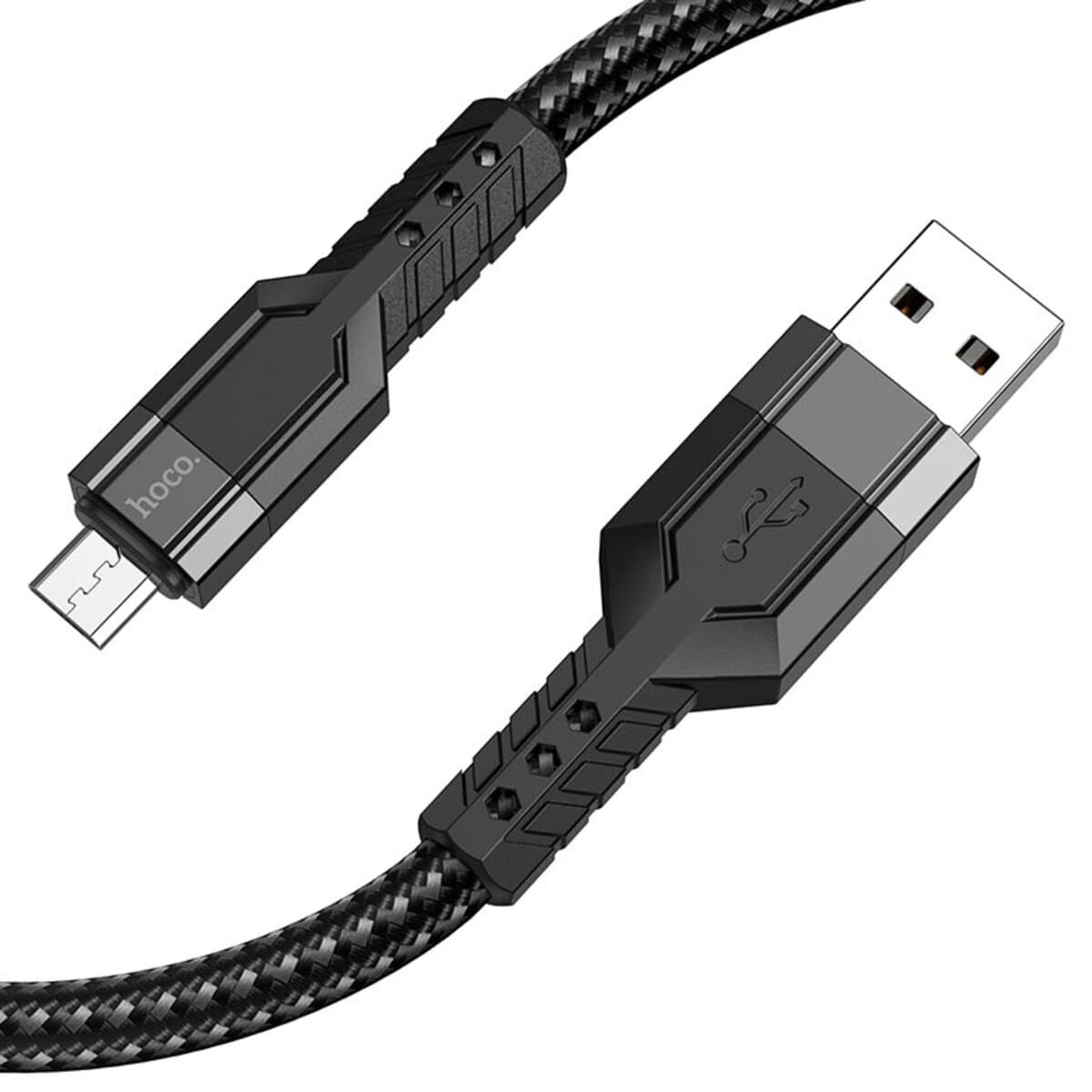 Кабель HOCO U110 USB to Micro-USB 2.4A 1.2m nylon aluminum connectors Black
